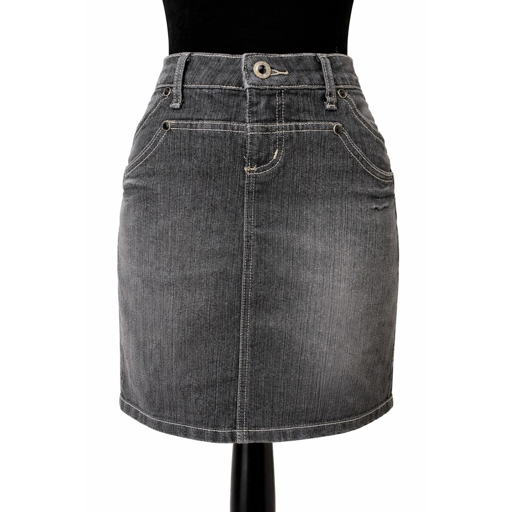 Cache Womens Multi Pocket Jeweled Straight Denim Skirt Size 6 Black Rinse Cotton